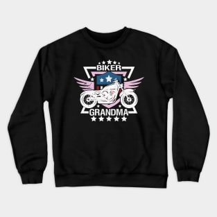 Biker Grandma Pink Wings Motorcycle Flag Shield Crewneck Sweatshirt